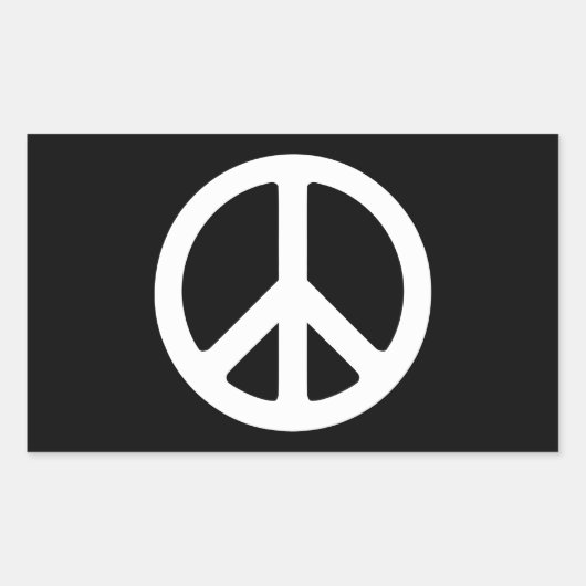 Zwart-wit vredesteken rechthoekige sticker (Voorkant)
