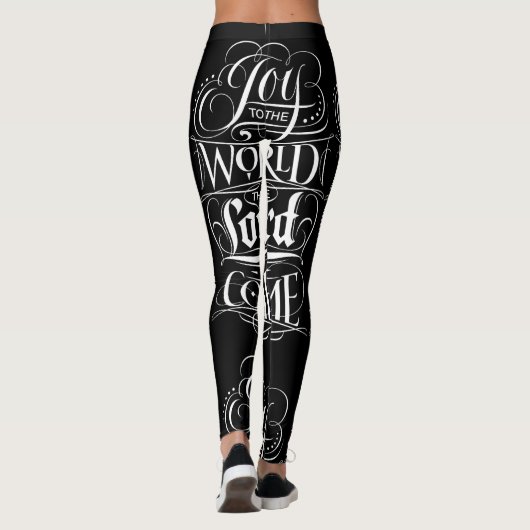 Zwart Wit Vreugde aan de Wereld Kerstmis Lettering Leggings (Achterkant)