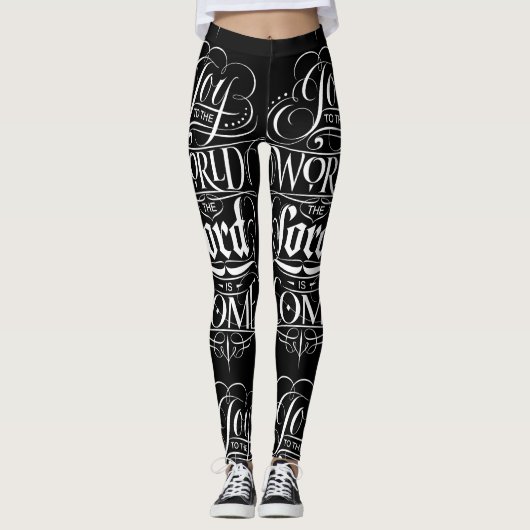 Zwart Wit Vreugde aan de Wereld Kerstmis Lettering Leggings (Voorkant)