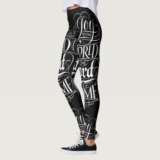 Zwart Wit Vreugde aan de Wereld Kerstmis Lettering Leggings (Links)