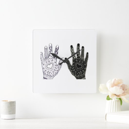 Zwart-wit vriendschap vierkante klok (Huis)