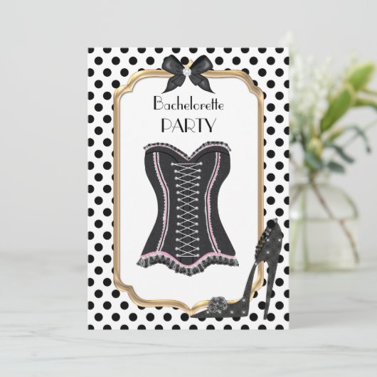 Zwart-wit vrijgezellenfeest uitnodiging (Staand voorkant)