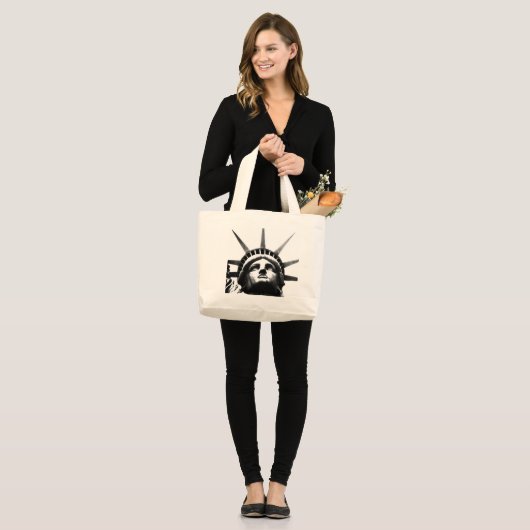 Zwart-wit Vrijheidsbeeld Grote Tote Bag (Voorkant (model))