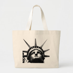 Zwart-wit Vrijheidsbeeld Grote Tote Bag