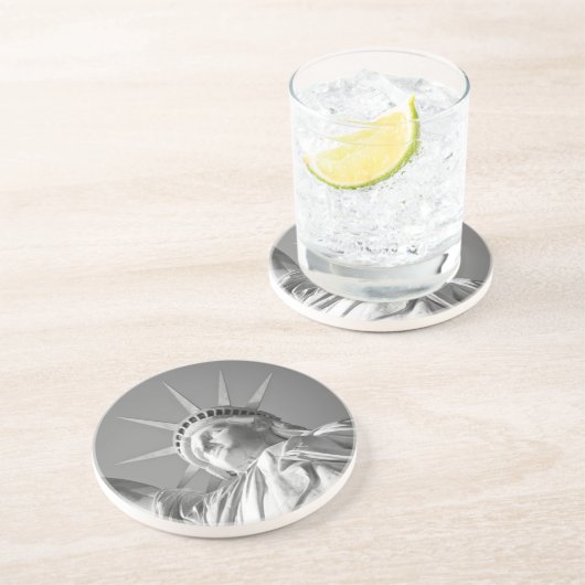 Zwart wit Vrijheidsbeeld Zandsteen Onderzetter (Zijkant)