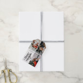 Zwart Wit Vrolijk Kerstfeest Familie Fotocollage Cadeaulabel (Met Touw)