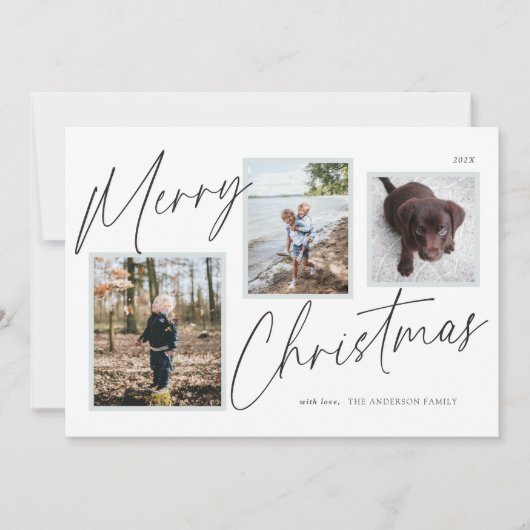 Zwart-wit Vrolijk Kerstfeest Foto Feestdagenkaart (Voorkant)