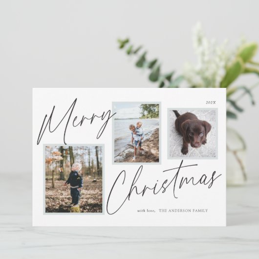 Zwart-wit Vrolijk Kerstfeest Foto Feestdagenkaart (Staand voorkant)