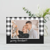 Zwart-wit "Vrolijk Kerstfeest" Foto Feestdagenkaart (Staand voorkant)