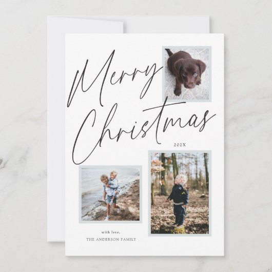 Zwart-wit Vrolijk Kerstmis Script Foto Feestdagenkaart (Voorkant)