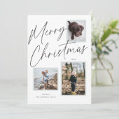 Zwart-wit Vrolijk Kerstmis Script Foto Feestdagenkaart (Staand voorkant)