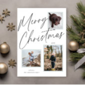 Zwart-wit Vrolijk Kerstmis Script Foto Feestdagenkaart