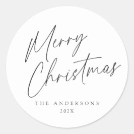 Zwart-wit Vrolijk Kerstmis Script Foto Ronde Sticker