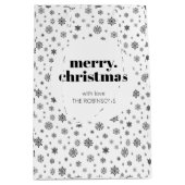 Zwart-wit vrolijk kerstsneeuwvlok patroon medium cadeauzakje (Voorkant)