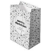 Zwart-wit vrolijk kerstsneeuwvlok patroon medium cadeauzakje (Voorkant Gekanteld)