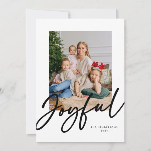 Zwart Wit Vrolijke Script Foto Kerstkaart (Voorkant)