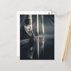 Zwart Wit Vrouw bij de Bridge Double Exposure Briefkaart