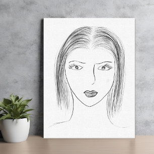Zwart-wit Vrouw Gezichts Schets voor Galerij Muur Canvas Afdruk