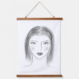 Zwart-wit Vrouw Gezichts Schets voor Galerij Muur Hangend Wandkleed