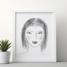 Zwart-wit Vrouw Gezichts Schets voor Galerij Muur
