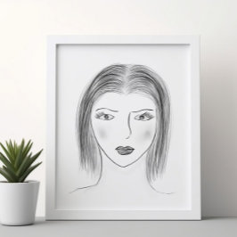 Zwart-wit Vrouw Gezichts Schets voor Galerij Muur Poster