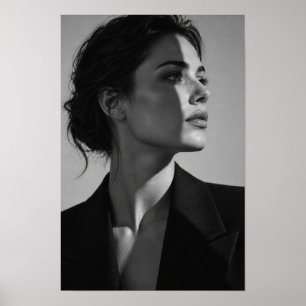 Zwart-wit vrouw in blazer profiel portret poster