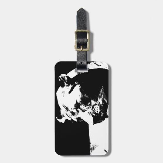 Zwart & wit vrouw leeuw pop kunst bagagelabel (Voorkant verticaal)