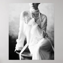 zwart-wit vrouw met parels poster
