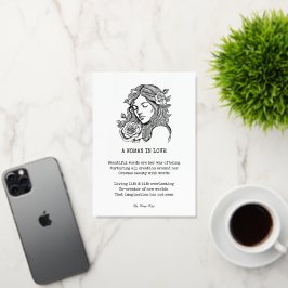 Zwart-wit vrouw met roos quote folie wenskaart