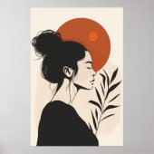 Zwart-wit Vrouw Portret Rode Zon Poster (Voorkant)