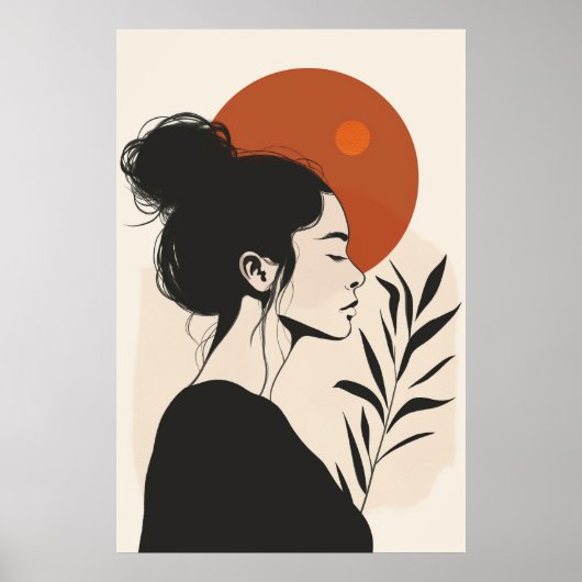 Zwart-wit Vrouw Portret Rode Zon Poster (Voorkant)