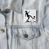 Zwart-wit Vrouw Voetballer Vierkante Button 5,1 Cm (In situ)