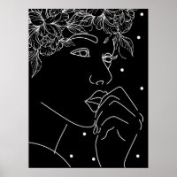 Zwart-wit vrouwelijke bloemen kus lijn kunst