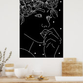 Zwart-wit vrouwelijke bloemen kus lijn kunst poster (Keuken)