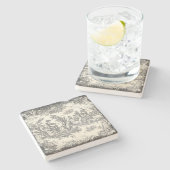 zwart wit vrouwen Toile de Jouy bedrukt Stenen Onderzetter (Zijkant)