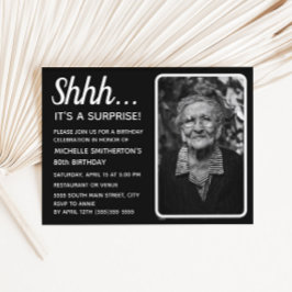 Zwart Wit Vrouwen Verrassing 80e Verjaardag Foto Uitnodiging Briefkaart