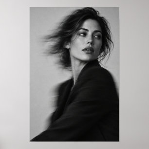 Zwart-wit Vrouwenportret met Bewegingsonscherpte Poster
