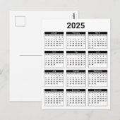 Zwart-wit VS 2025 jaarkalender Briefkaart (Voorkant / Achterkant)