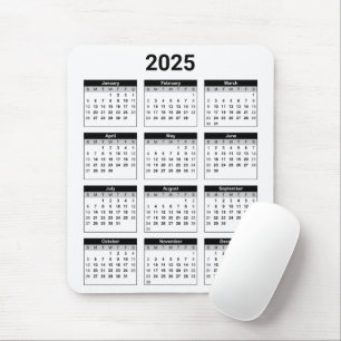 Zwart-wit VS 2025 jaarkalender Muismat