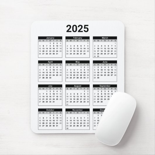 Zwart-wit VS 2025 jaarkalender Muismat (Met muis)