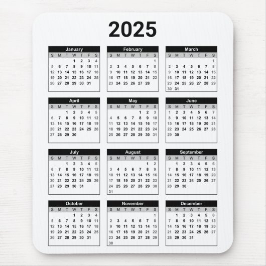 Zwart-wit VS 2025 jaarkalender Muismat (Voorkant)