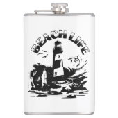 Zwart-wit Vuurtoren Beach Life Heupfles (Voorkant)