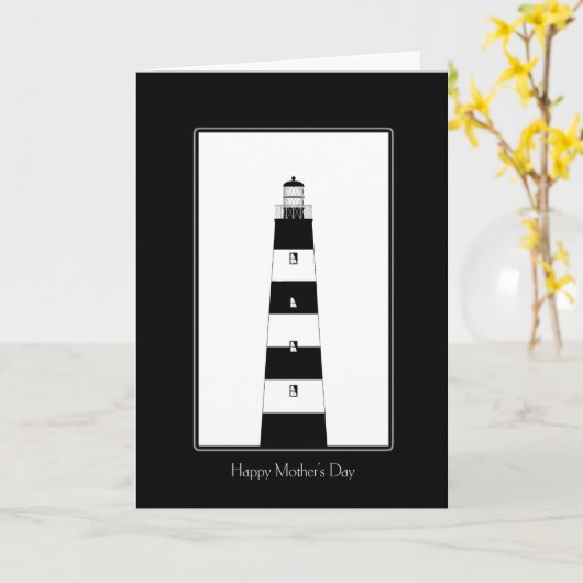 Zwart-wit vuurtoren Moederdag Kaart (Gele Bloem)
