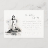 Zwart & Wit Vuurtoren Nautische bruiloft Details Informatiekaartje (Voorkant)