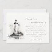 Zwart-wit vuurtoren nautische schets bruiloft bedankkaart (Voorkant)