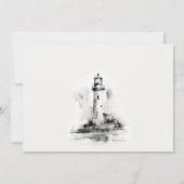 Zwart-wit vuurtoren nautische schets bruiloft bedankkaart (Achterkant)