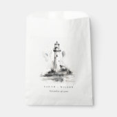 Zwart-wit vuurtoren nautische schets bruiloft bedankzakje (Voorkant)