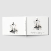 Zwart-wit vuurtoren nautische schets bruiloft gastenboek (Volledig)