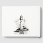 Zwart-wit vuurtoren nautische schets bruiloft gastenboek (Achterkant)