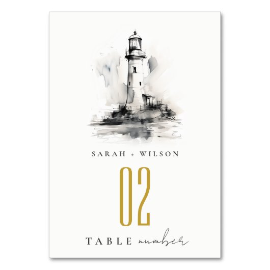Zwart-wit vuurtoren nautische schets bruiloft kaart (Voorkant)